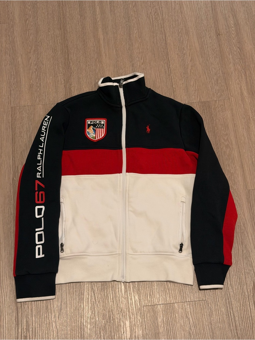 Polo Ralph Lauren Boys Full Zip Jacket Youth Size M (10-12) White Black Semi-new